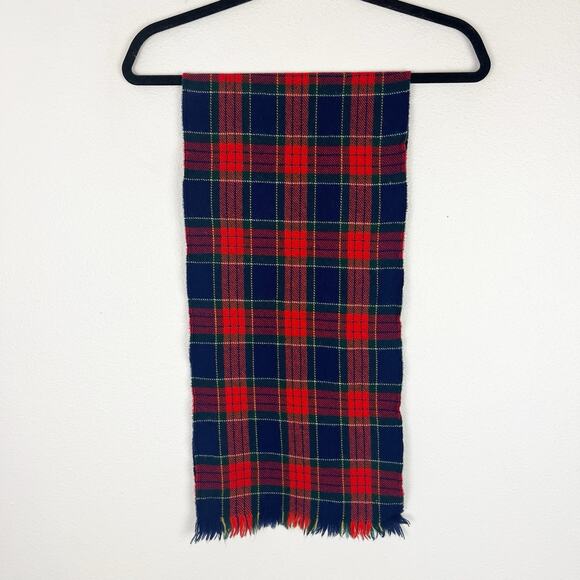 Vintage Glentex Scarf Mens Zephyr Wool Plaid Blue Red Fringe Tartan 11x48 - Picture 3 of 5
